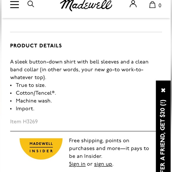 Madewell button-down bell sleeves and band collar gray stripe - Picture 3 of 16